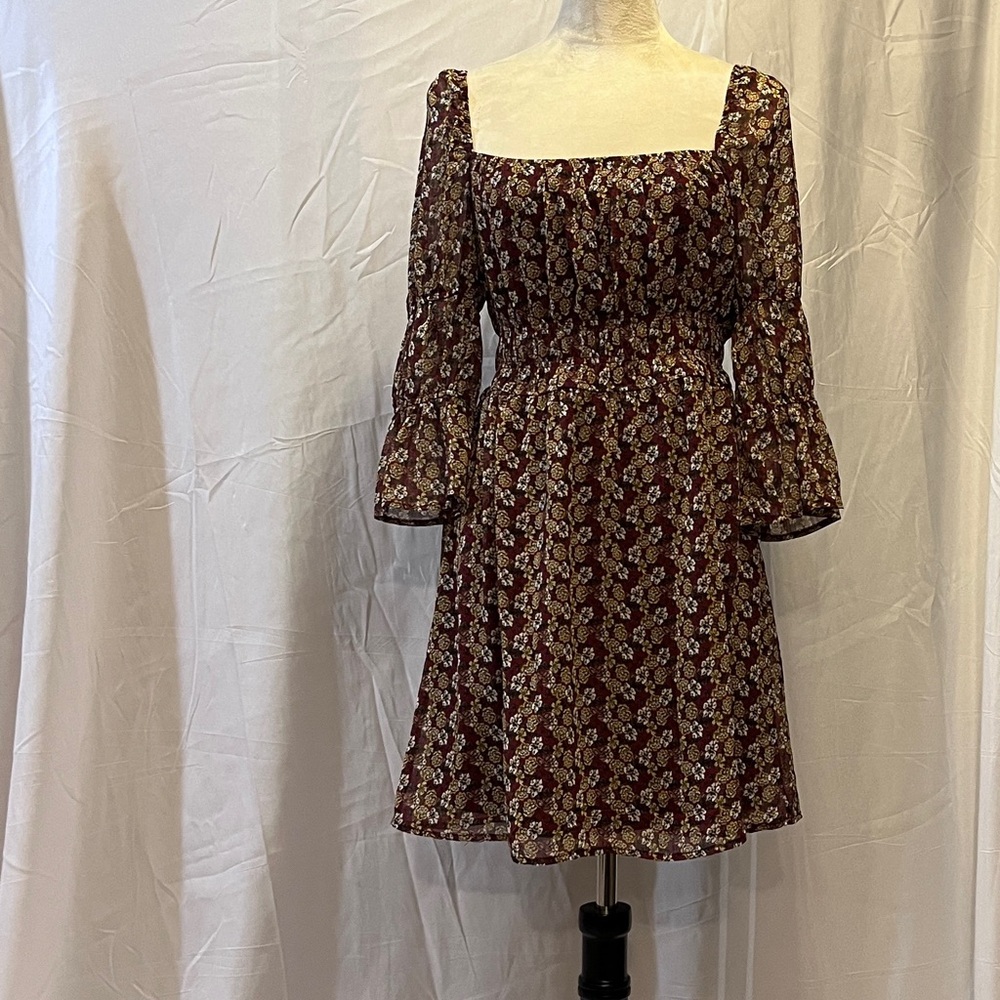 Trixxi Floral Square Neck Mini Dress - Black and Brown
